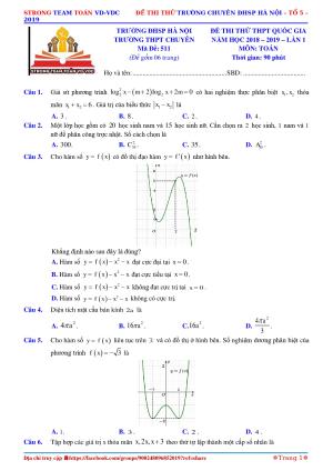Đề thi thử trường chuyên ĐHSP Hà Nội năm 2018-2019 full đáp án chi tiết