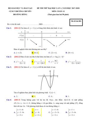 Đề 13: Đề thi thử THPTQG môn Toán năm 2018 Môn Toán Cụm 5 Trường THPT Chuyên ĐB Sông Hồng mã đề 001