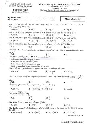 Đề thi môn Toán 12 - Sở GDDT Hà Nội (15/3/2018)
